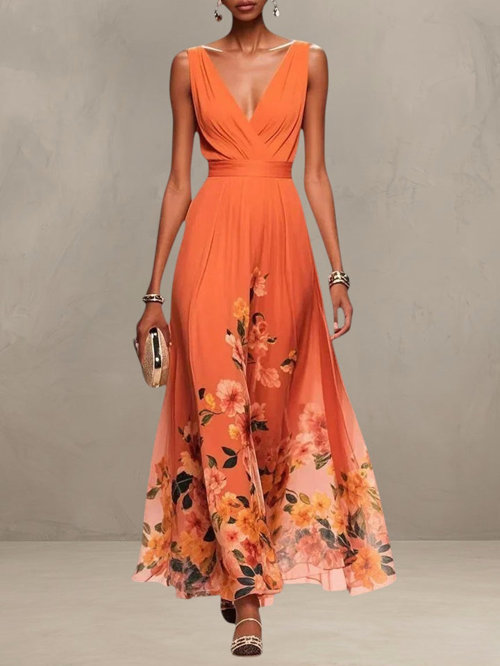 ROSA | FLORAL CHIFFON V-NECK MAXI DRESS