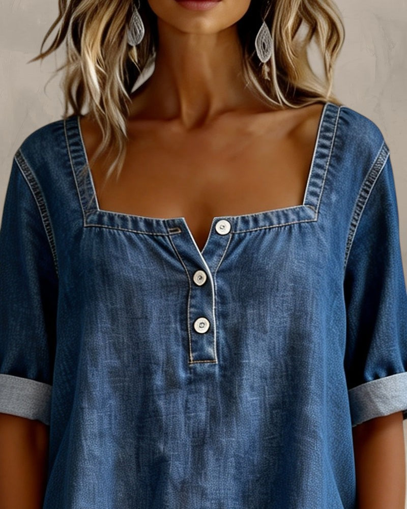 GAIA | DENIM SHIRT WITH SQUARE COLLAR