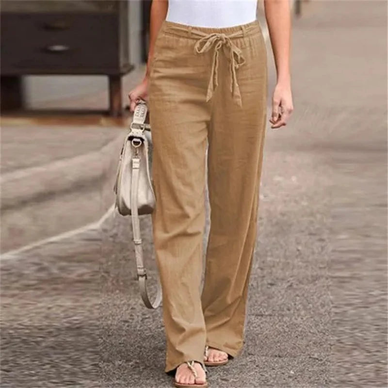 ELVARA | COTTON LINEN STRAIGHT-LEG TROUSERS