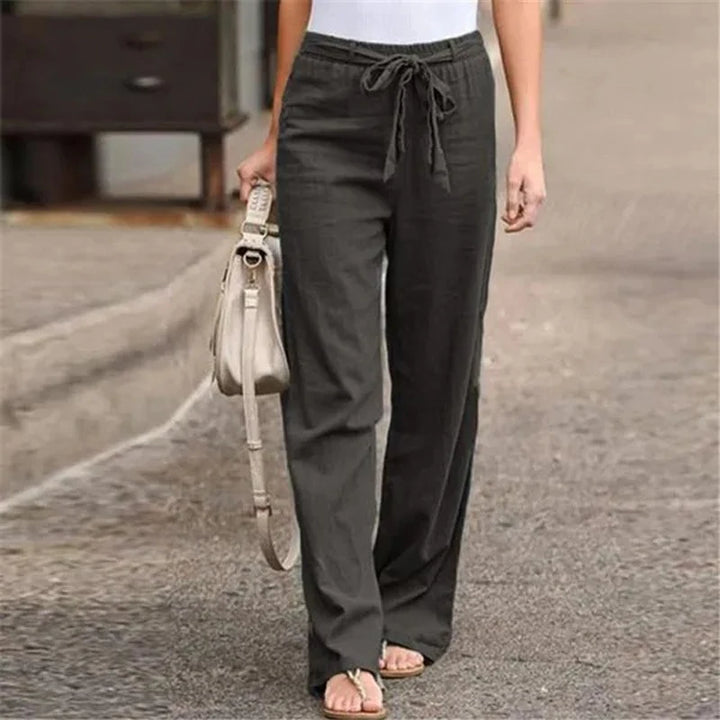 ELVARA | COTTON LINEN STRAIGHT-LEG TROUSERS