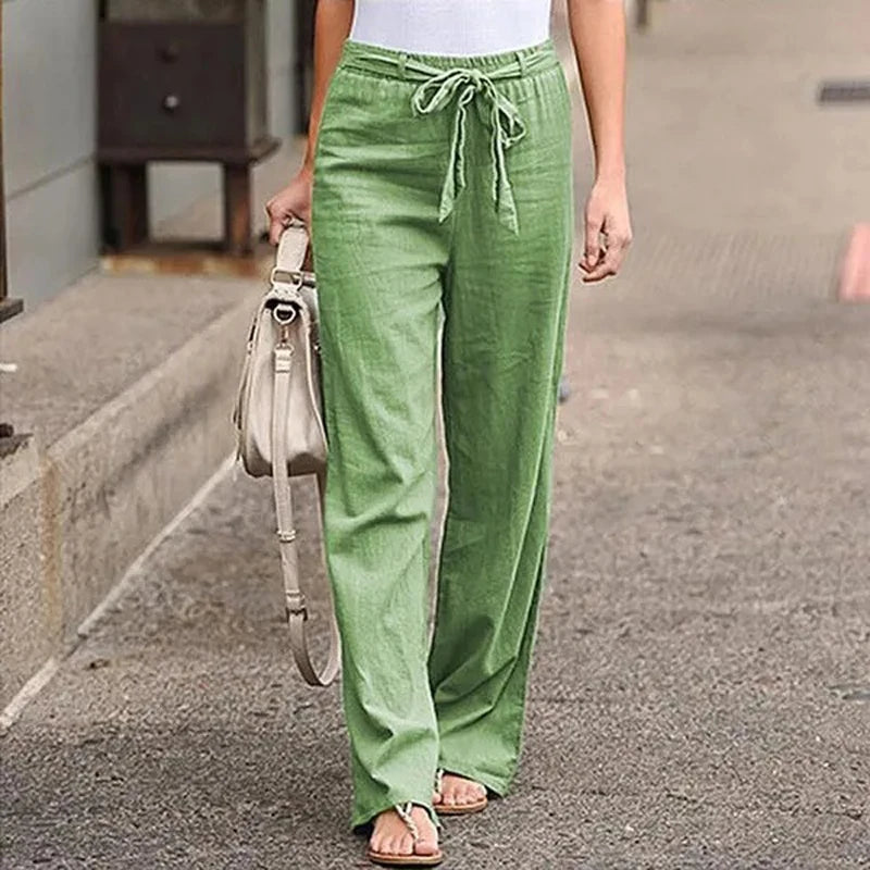 ELVARA | COTTON LINEN STRAIGHT-LEG TROUSERS