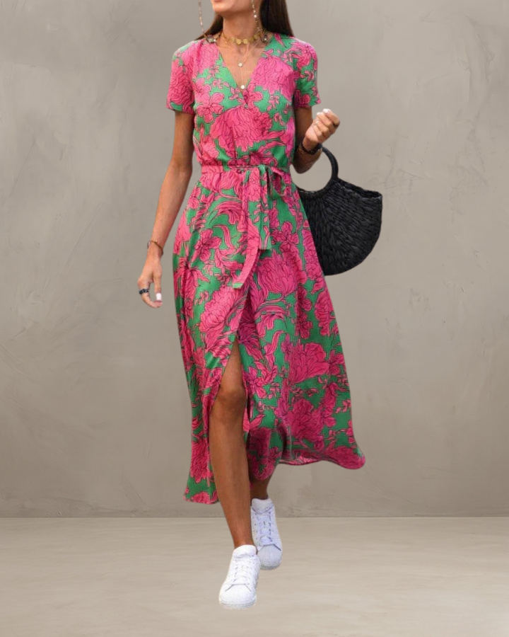 AMELIA | COLOURFUL V-NECK DRESS