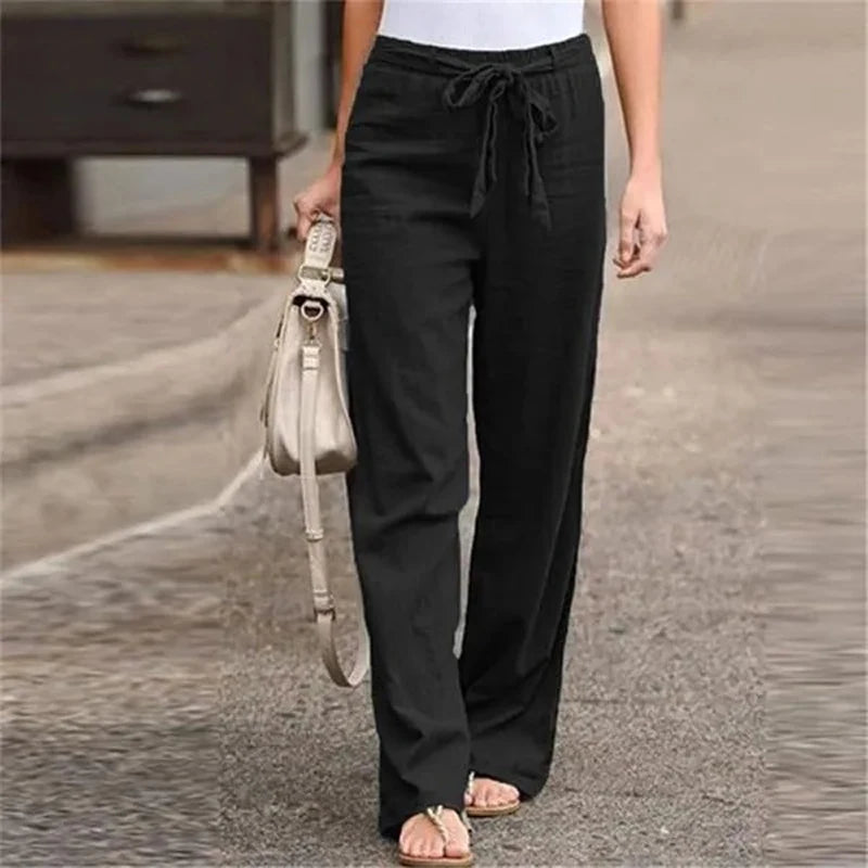 ELVARA | COTTON LINEN STRAIGHT-LEG TROUSERS