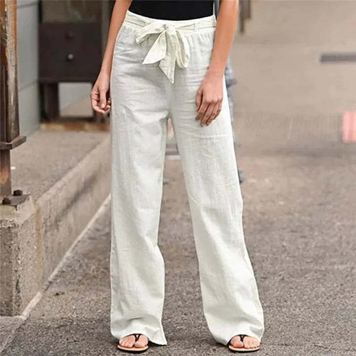 ELVARA | COTTON LINEN STRAIGHT-LEG TROUSERS
