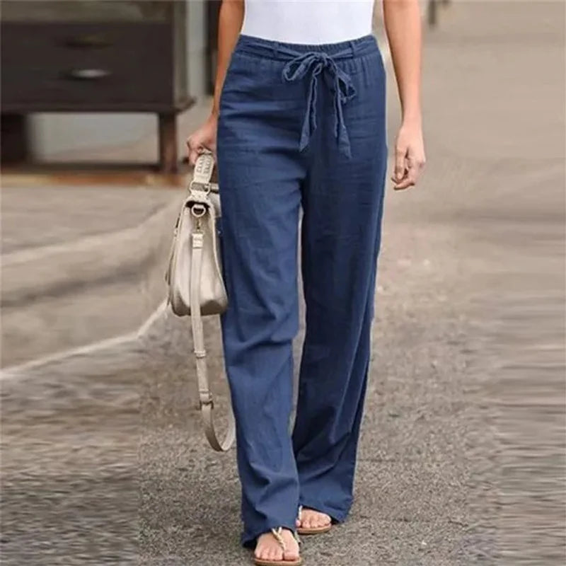 ELVARA | COTTON LINEN STRAIGHT-LEG TROUSERS