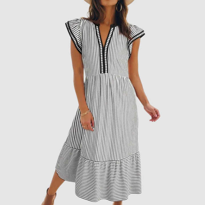 BLYTHE | STRIPED RUFFLE MIDI DRESS