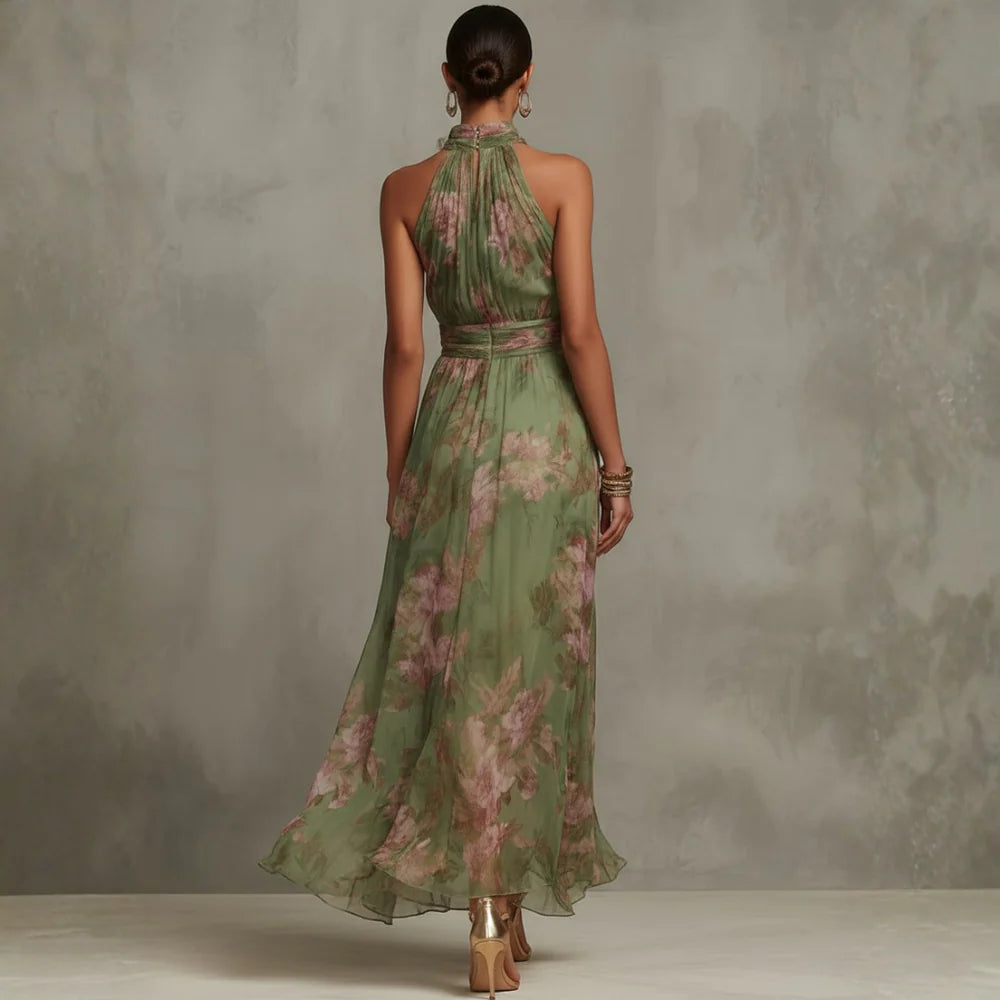 CHRISTABEL | FLORAL HALTER NECK CHIFFON MAXI DRESS