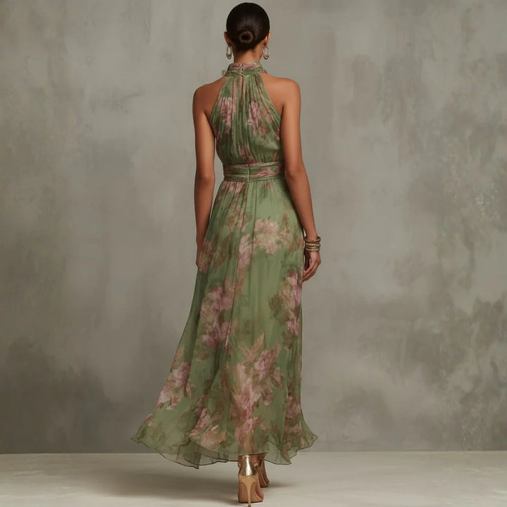 CHRISTABEL | FLORAL HALTER NECK CHIFFON MAXI DRESS