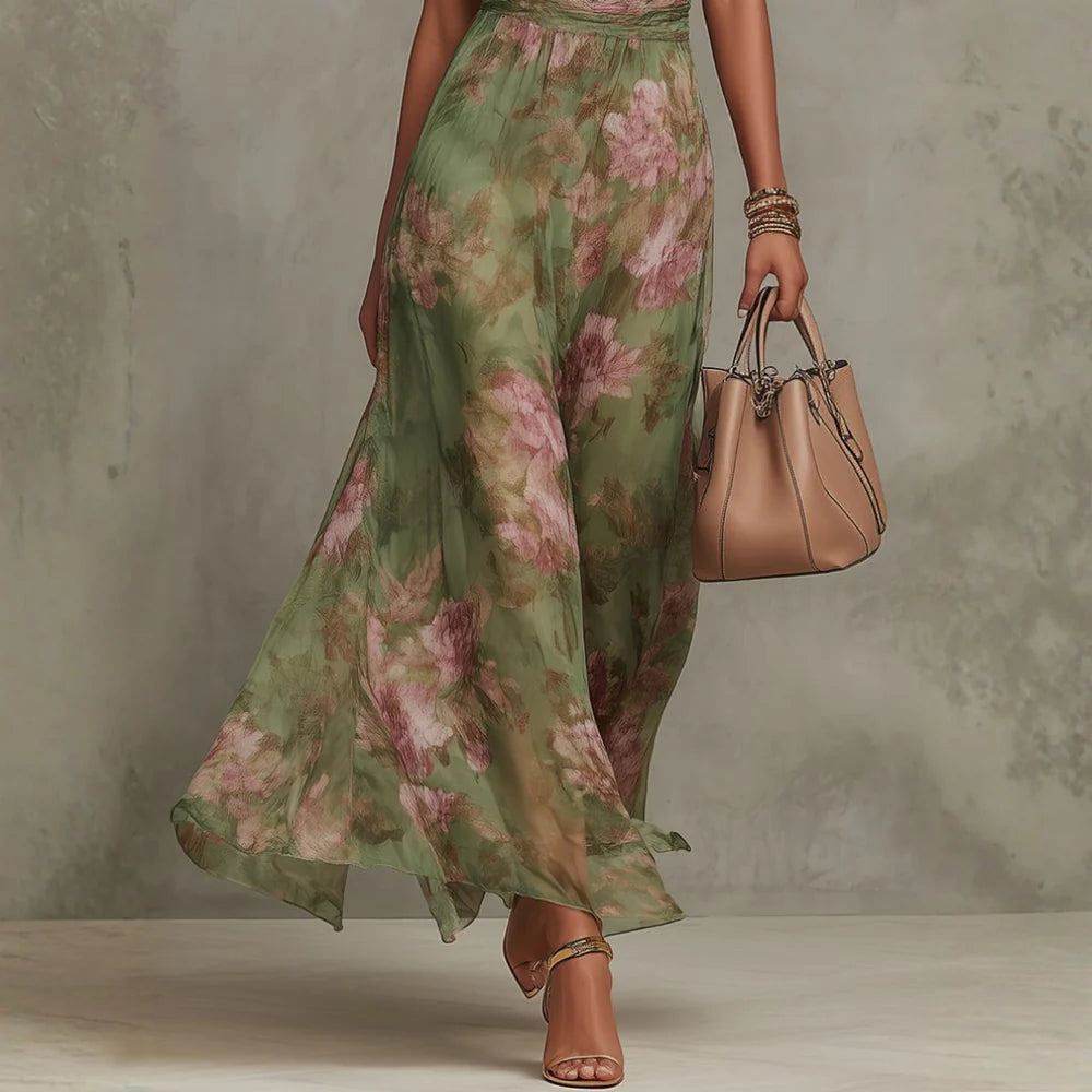 CHRISTABEL | FLORAL HALTER NECK CHIFFON MAXI DRESS