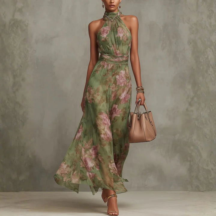 CHRISTABEL | FLORAL HALTER NECK CHIFFON MAXI DRESS