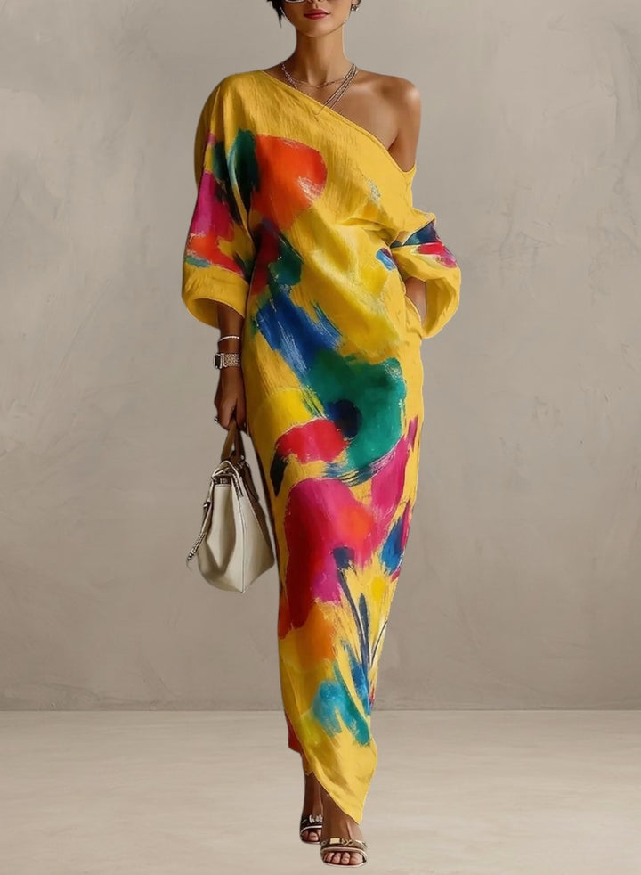 VALENZA | ONE-SHOULDER ARTISTIC MAXI DRESS