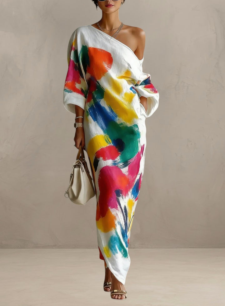 VALENZA | ONE-SHOULDER ARTISTIC MAXI DRESS