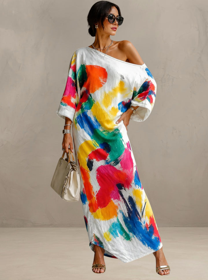 VALENZA | ONE-SHOULDER ARTISTIC MAXI DRESS
