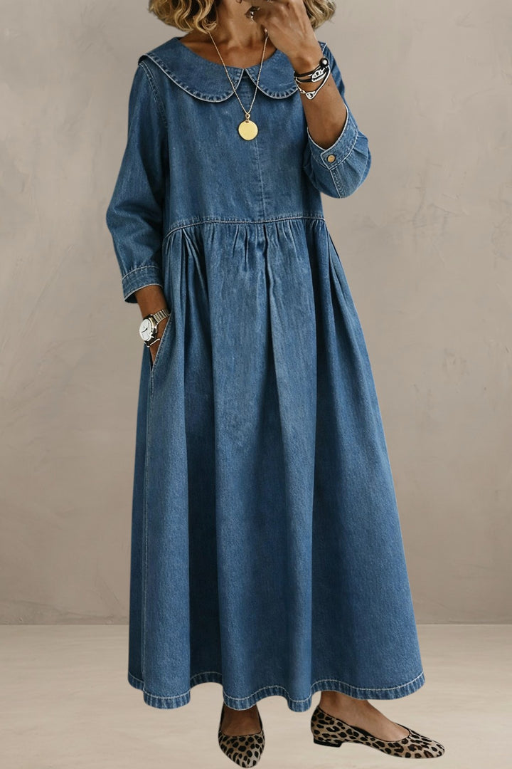CELESTE | ELEGANT DENIM DRESS WITH PETER PAN COLLAR