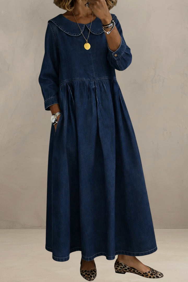 CELESTE | ELEGANT DENIM DRESS WITH PETER PAN COLLAR