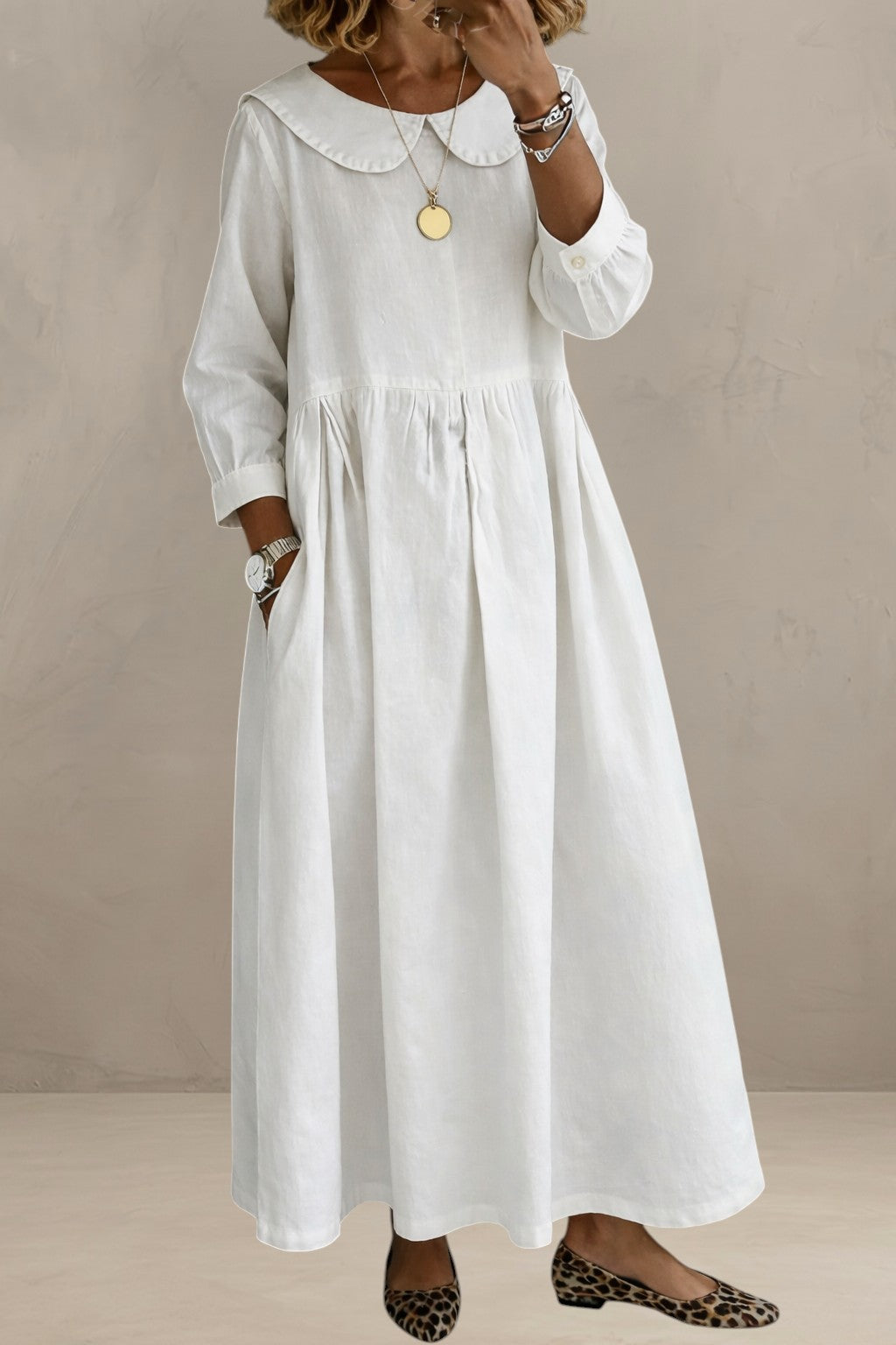 CELESTE | ELEGANT DENIM DRESS WITH PETER PAN COLLAR