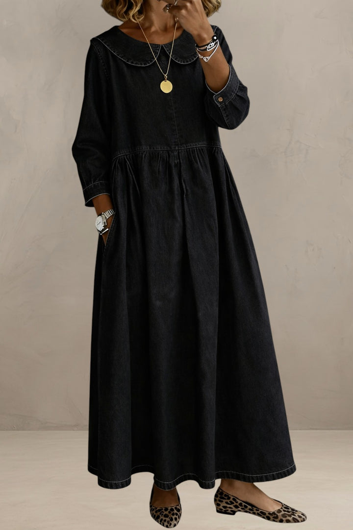 CELESTE | ELEGANT DENIM DRESS WITH PETER PAN COLLAR
