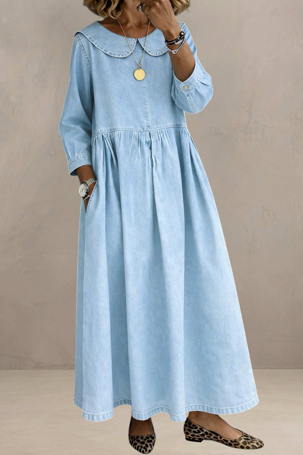 CELESTE | ELEGANT DENIM DRESS WITH PETER PAN COLLAR