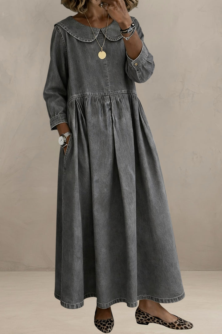 CELESTE | ELEGANT DENIM DRESS WITH PETER PAN COLLAR