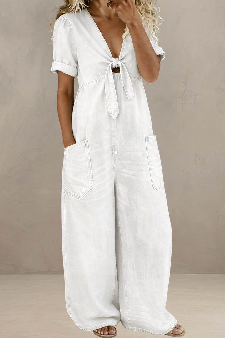 GINEVRA | DENIM JUMPSUIT WITH ELEGANT V-NECK