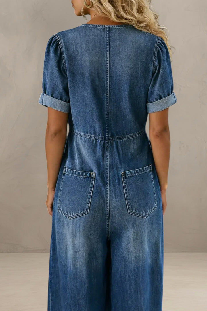 GINEVRA | DENIM JUMPSUIT WITH ELEGANT V-NECK