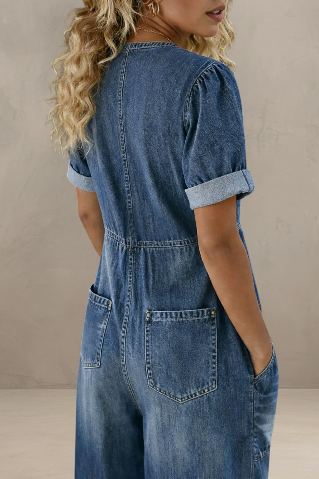 GINEVRA | DENIM JUMPSUIT WITH ELEGANT V-NECK