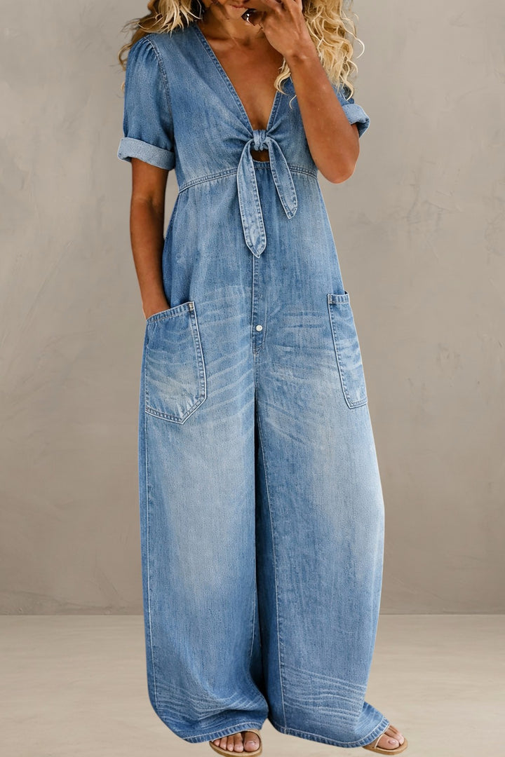 GINEVRA | DENIM JUMPSUIT WITH ELEGANT V-NECK