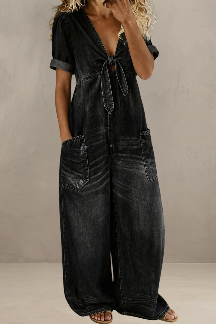 GINEVRA | DENIM JUMPSUIT WITH ELEGANT V-NECK