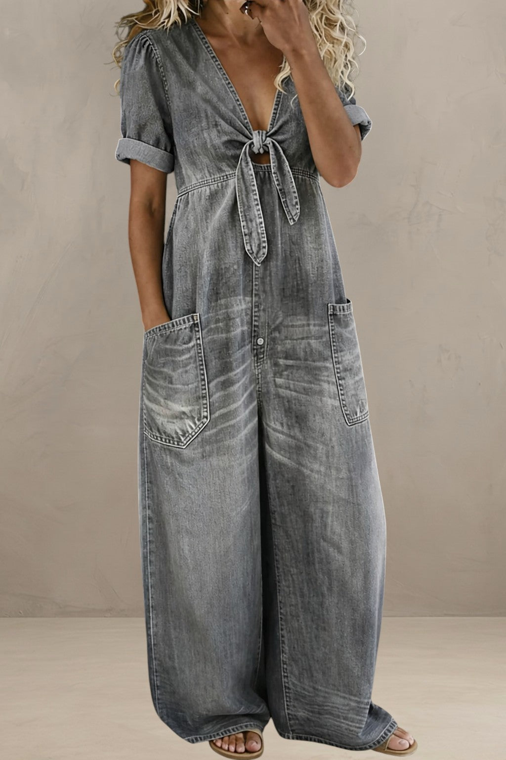 GINEVRA | DENIM JUMPSUIT WITH ELEGANT V-NECK