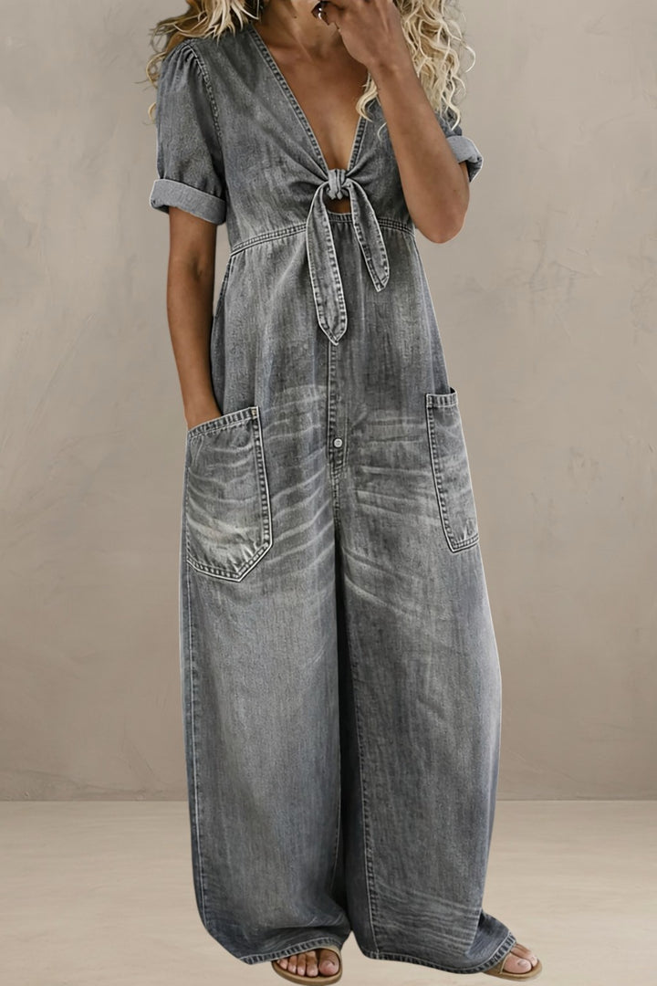 GINEVRA | DENIM JUMPSUIT WITH ELEGANT V-NECK