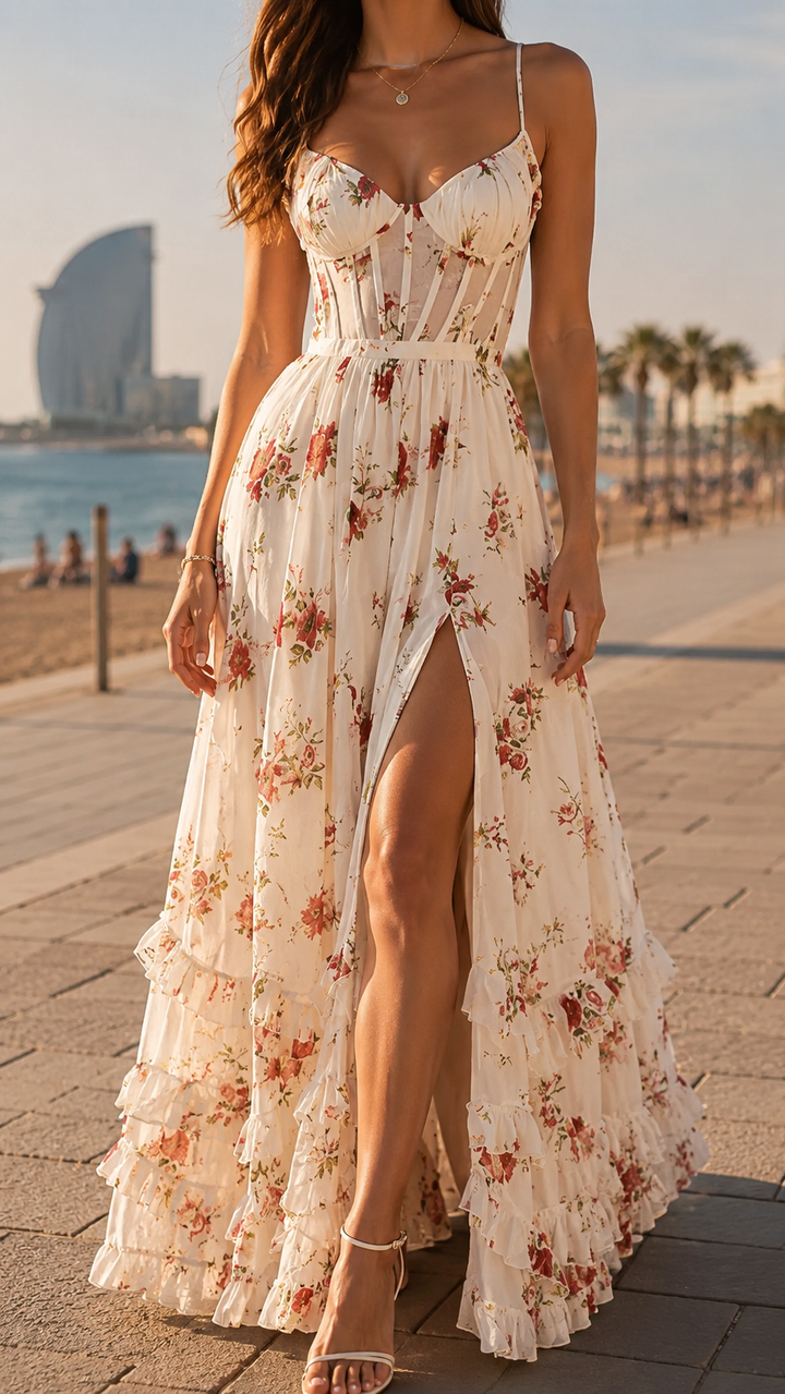 CÉLESTINE | FLORAL SUNSET MAXI DRESS