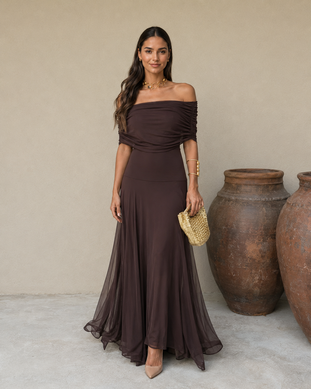 MIRELLA | CHOCOLATE BROWN FLOW DRESS