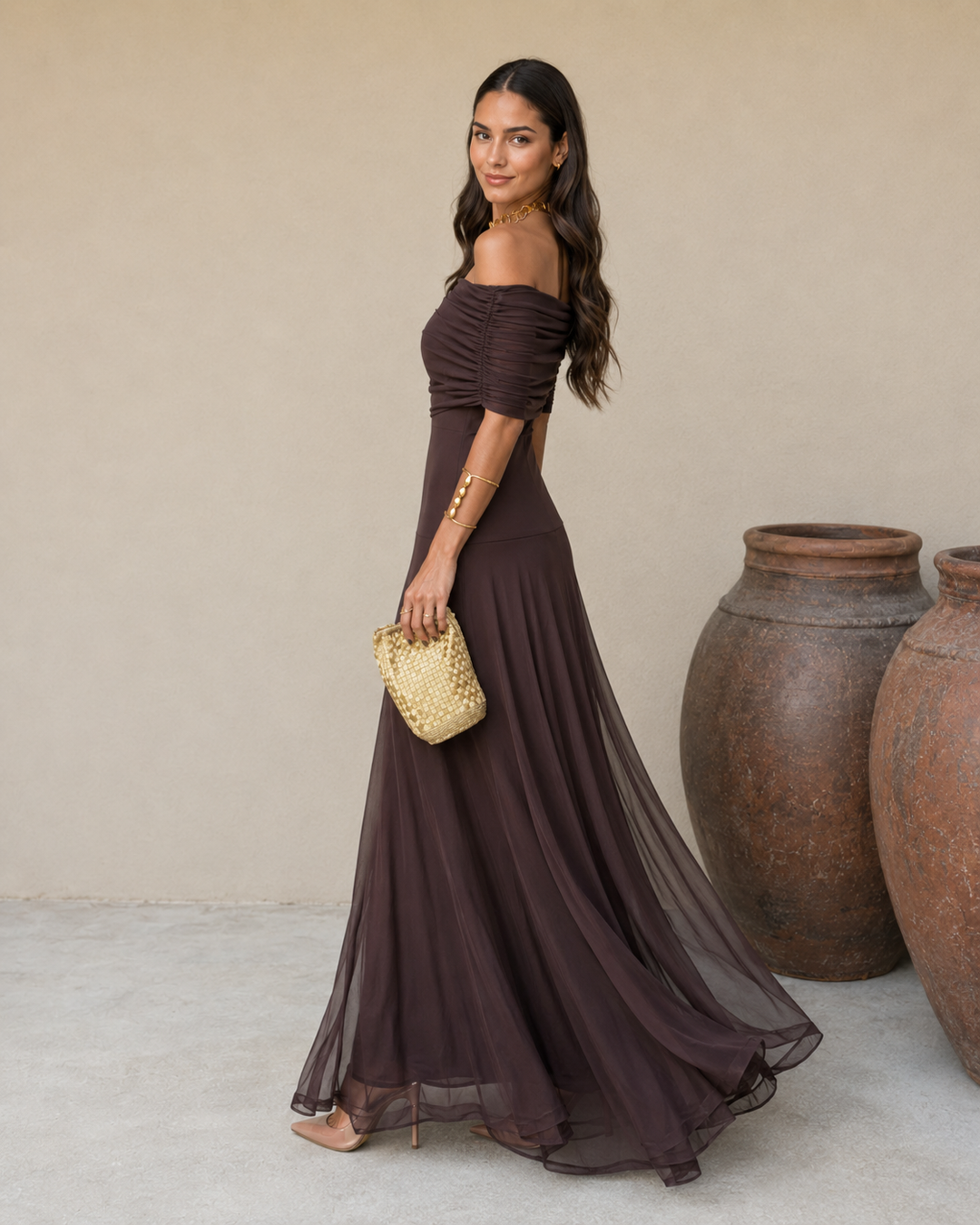 MIRELLA | CHOCOLATE BROWN FLOW DRESS