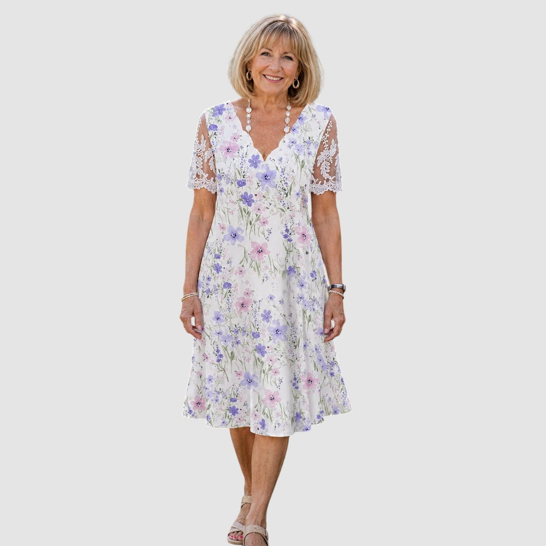 EDITH | LACE SLEEVE FLORAL MIDI DRESS