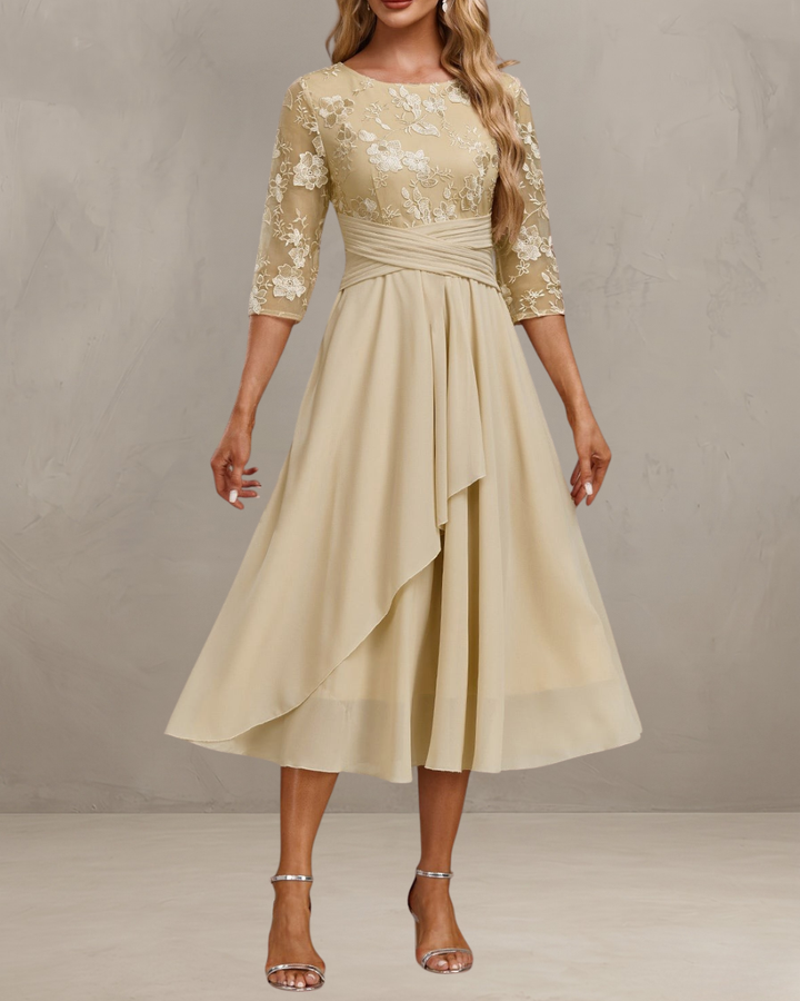 ELIN | CHAMPAGNE DRESS WITH DELICATE EMBROIDERY