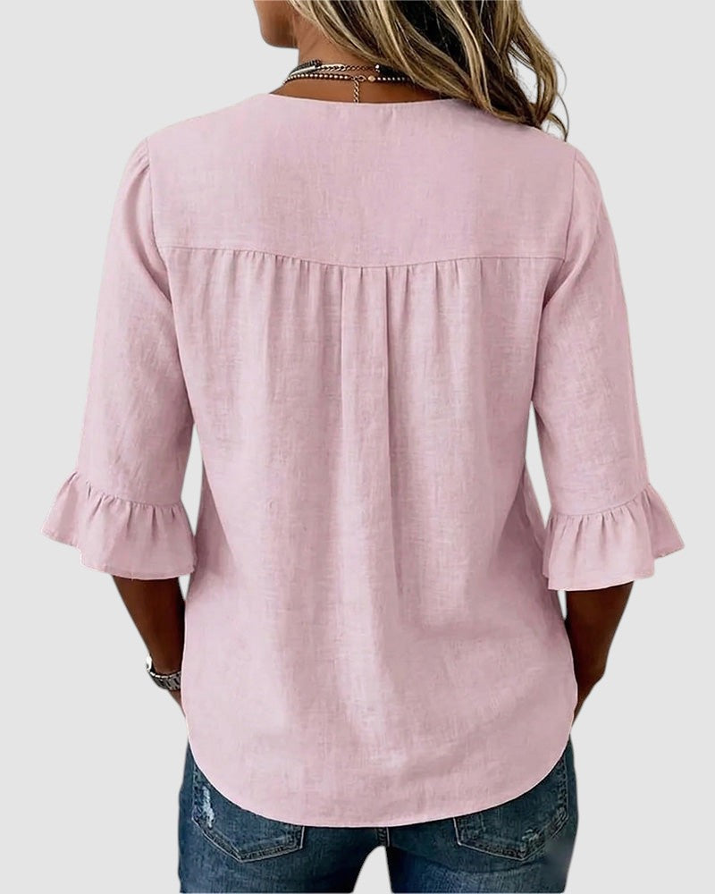 SOPHIA | LINEN BLEND BUTTON BLOUSE