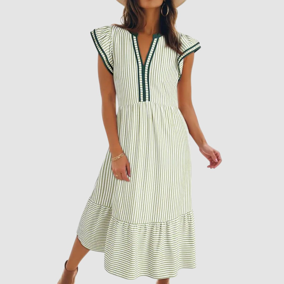BLYTHE | STRIPED RUFFLE MIDI DRESS