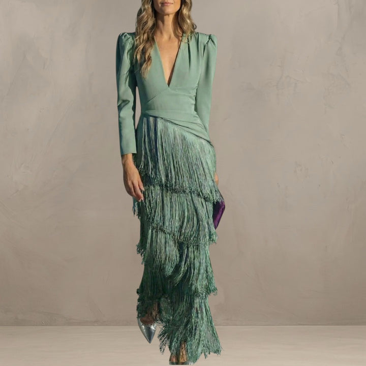 KLARA | ELEGANT DRESS WITH FRINGE SLEEVES