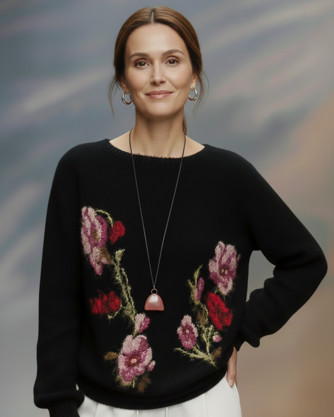 LIVIA | JACQUARD KNIT SWEATER BLACK