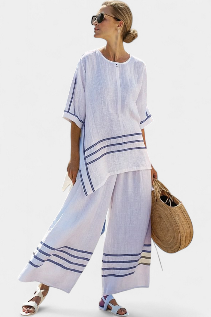 WYNRIC | SOPHISTICATED STRIPED ASYMMETRICAL TOP & BOLD TROUSERS