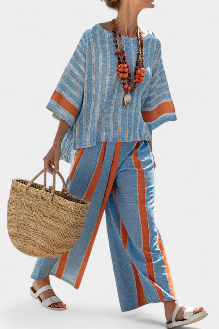 VELMERE | SOPHISTICATED TERRACOTTA STRIPED TOP & LINEN TROUSERS