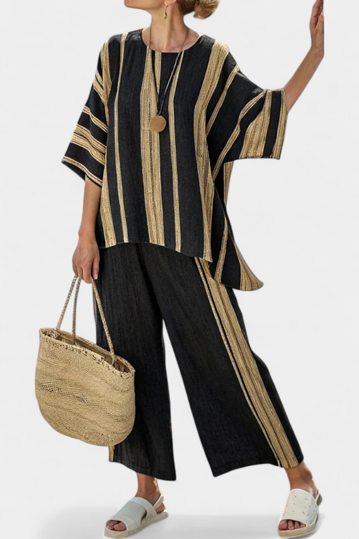 CALDEN | COMFORTABLE OVERSIZED STRIPED TOP & RELAXED LINEN TROUSERS