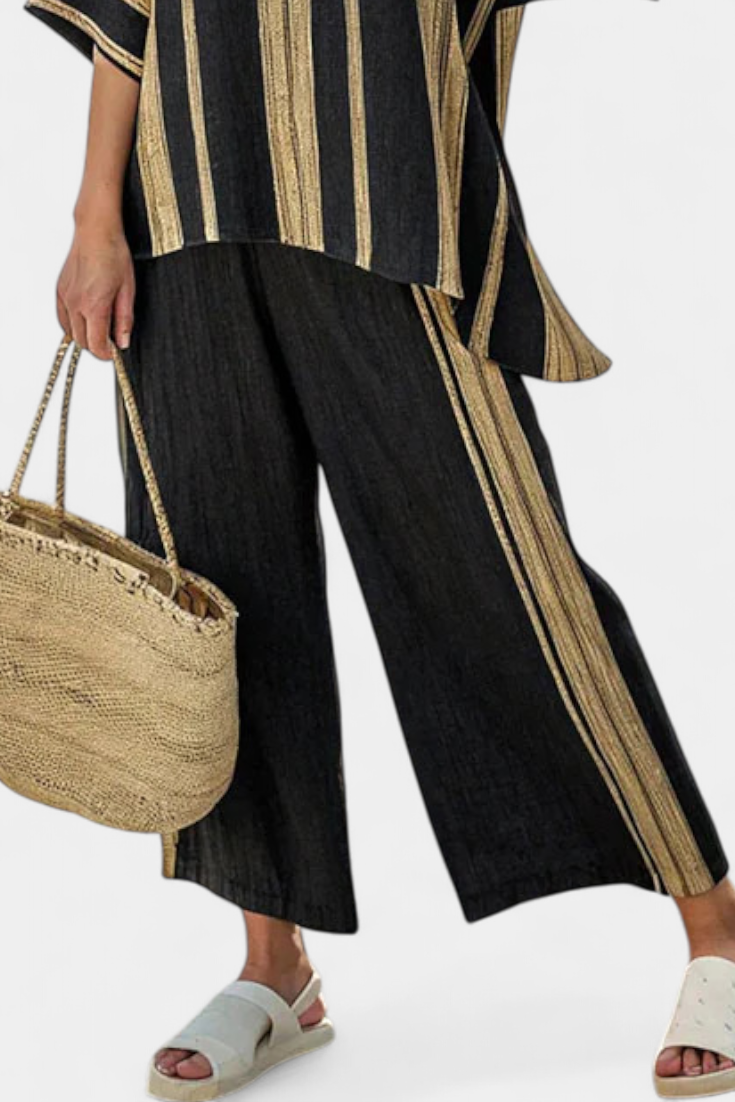 CALDEN | COMFORTABLE OVERSIZED STRIPED TOP & RELAXED LINEN TROUSERS