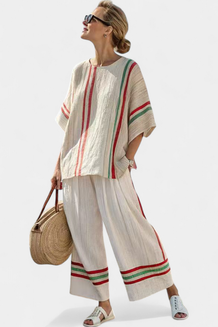 TRUVANE | COMFORTABLE BOHO PRINT BLOUSE & LOOSE-FIT TROUSERS