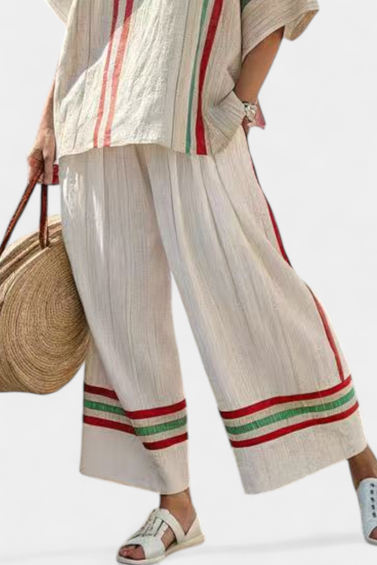 TRUVANE | COMFORTABLE BOHO PRINT BLOUSE & LOOSE-FIT TROUSERS