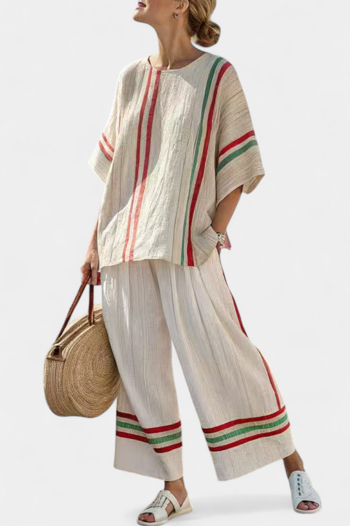 TRUVANE | COMFORTABLE BOHO PRINT BLOUSE & LOOSE-FIT TROUSERS