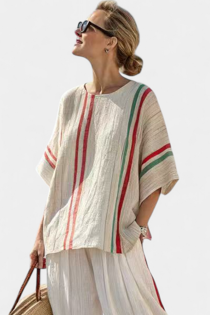 TRUVANE | COMFORTABLE BOHO PRINT BLOUSE & LOOSE-FIT TROUSERS