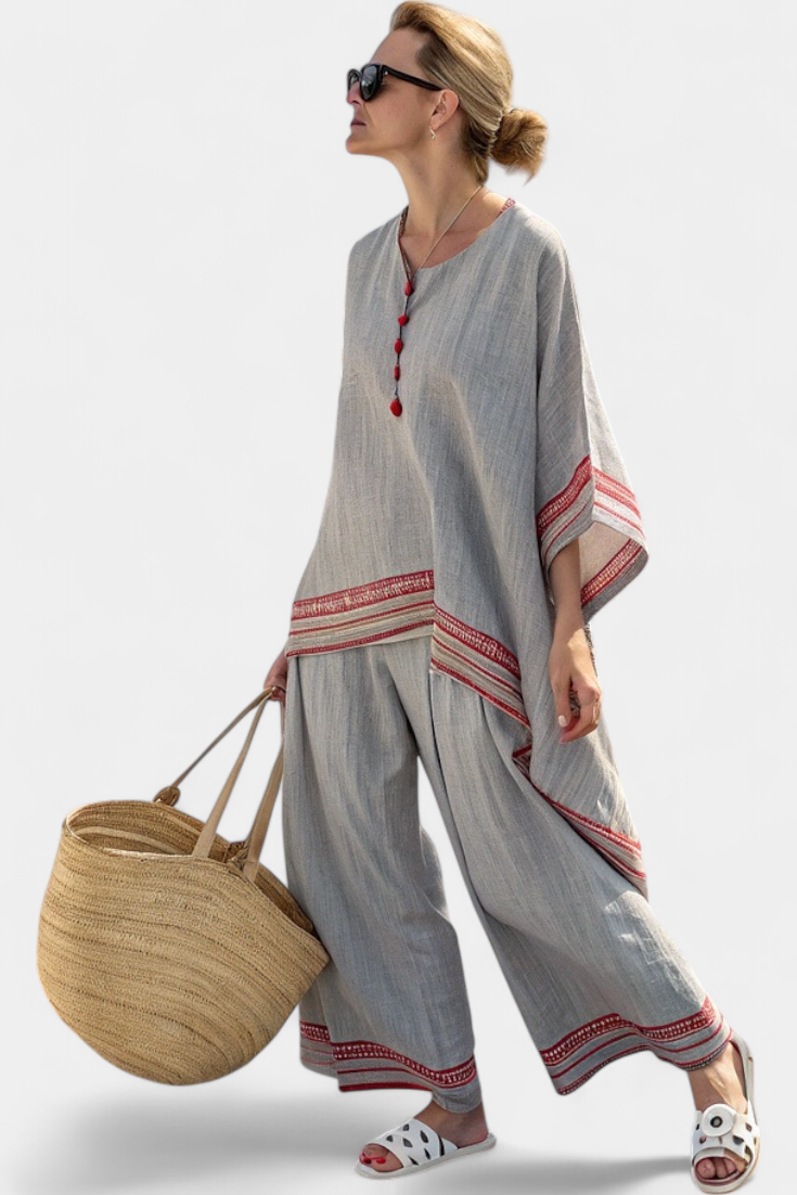 DAELRIC | SOPHISTICATED ASYMMETRICAL BLOUSE & ETHNIC WIDE-LEG TROUSERS