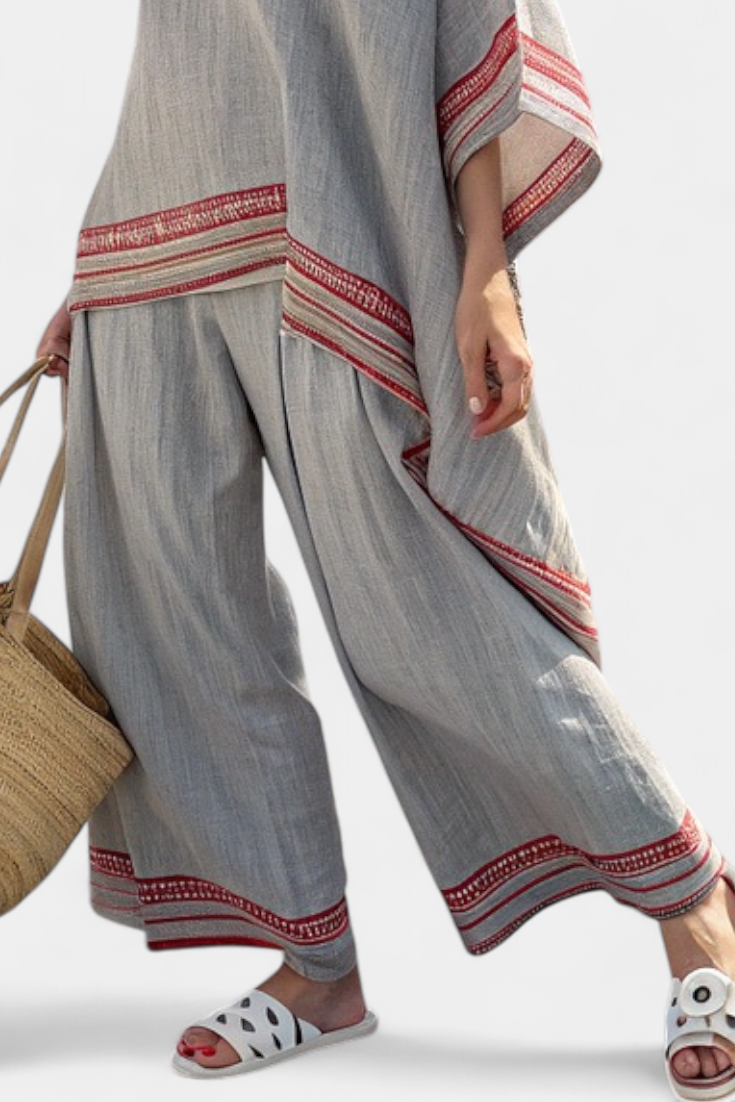 DAELRIC | SOPHISTICATED ASYMMETRICAL BLOUSE & ETHNIC WIDE-LEG TROUSERS