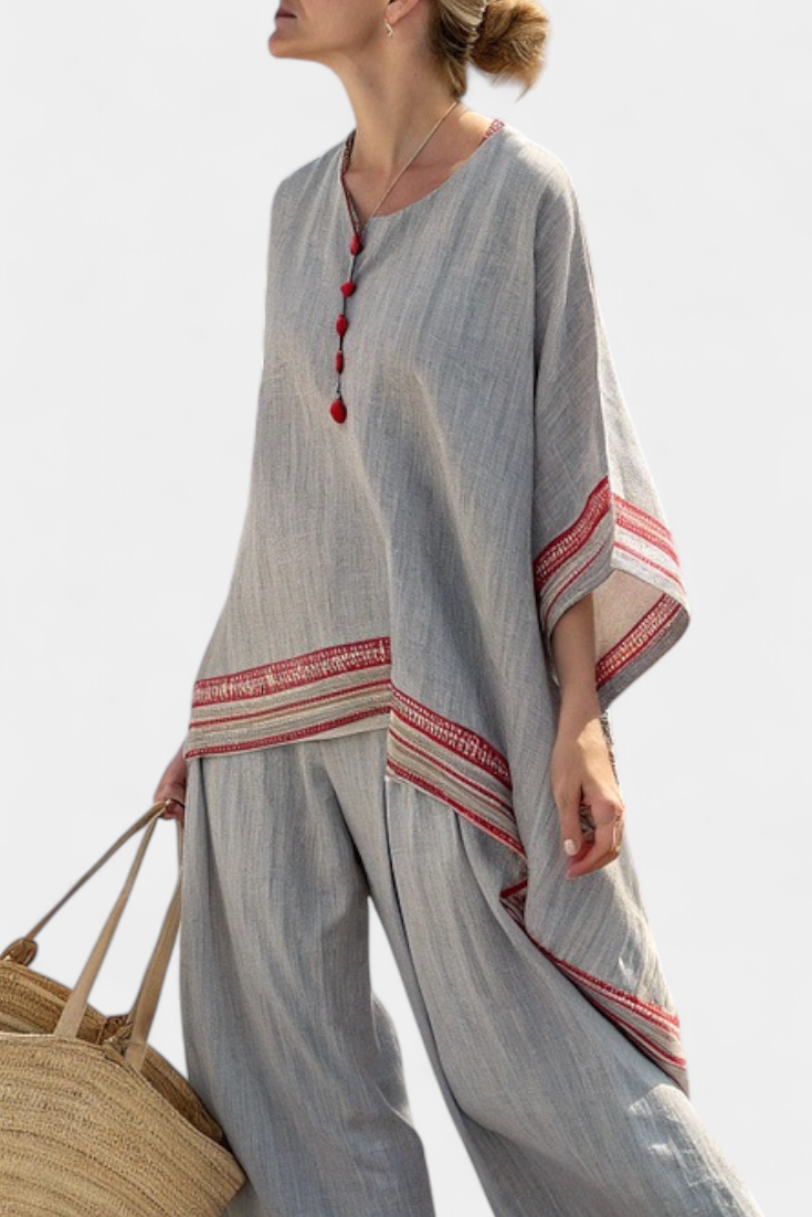 DAELRIC | SOPHISTICATED ASYMMETRICAL BLOUSE & ETHNIC WIDE-LEG TROUSERS
